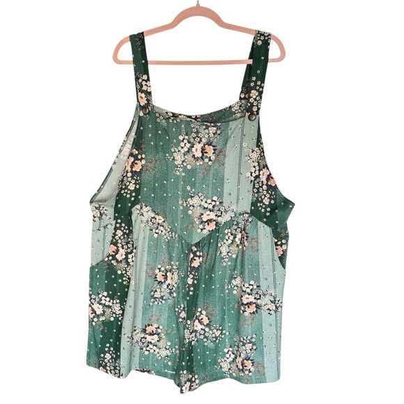Pants - 2X Floral Green Romper Overalls